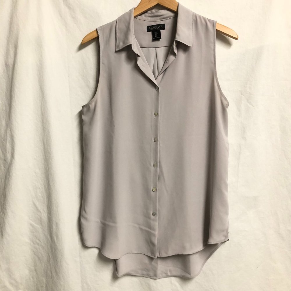 Rachel Zoe, light grey button up blouse, womens size large